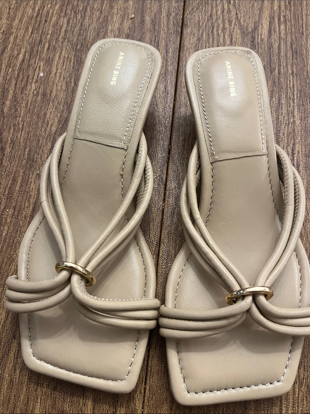 Anine Bing Beige Knotted Ring Slide Sandals